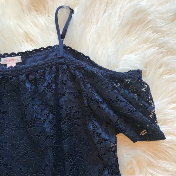 Xhilaration | Blue Lace Lined Cold Shoulder Top - Picture 2 of 7